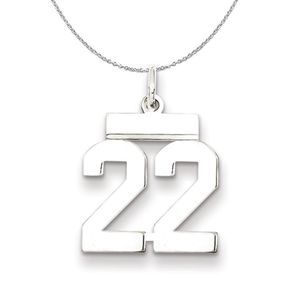 Silver, Athletic Collection Medium Polished Number 22 Necklace - 20 In